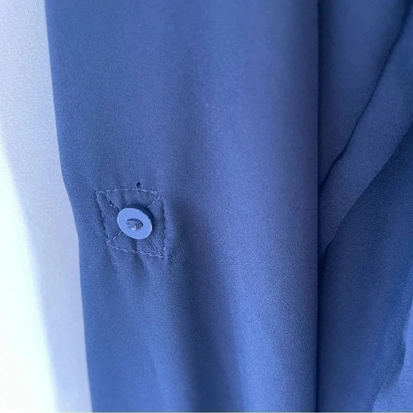 Adrianna Papell Navy Blue Roll Tab Button Down Blouse - Picture 5 of 6